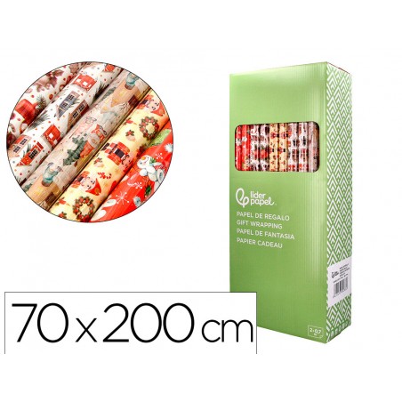 Papel de regalo liderpapel navidad rollo ancho 70 cm longitud 2 mt gramaje 60 gr disenos surtidos b 2024