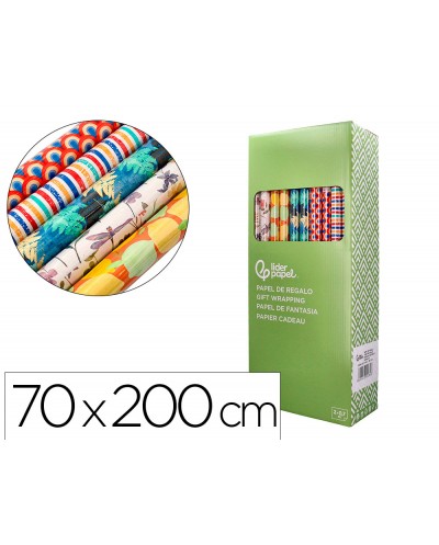 Papel de regalo liderpapel todo ano rollo ancho 70 cm longitud 2 mt gramaje 60 gr disenos surtidos b 2024