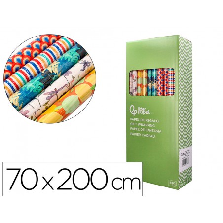 Papel de regalo liderpapel todo ano rollo ancho 70 cm longitud 2 mt gramaje 60 gr disenos surtidos b 2024