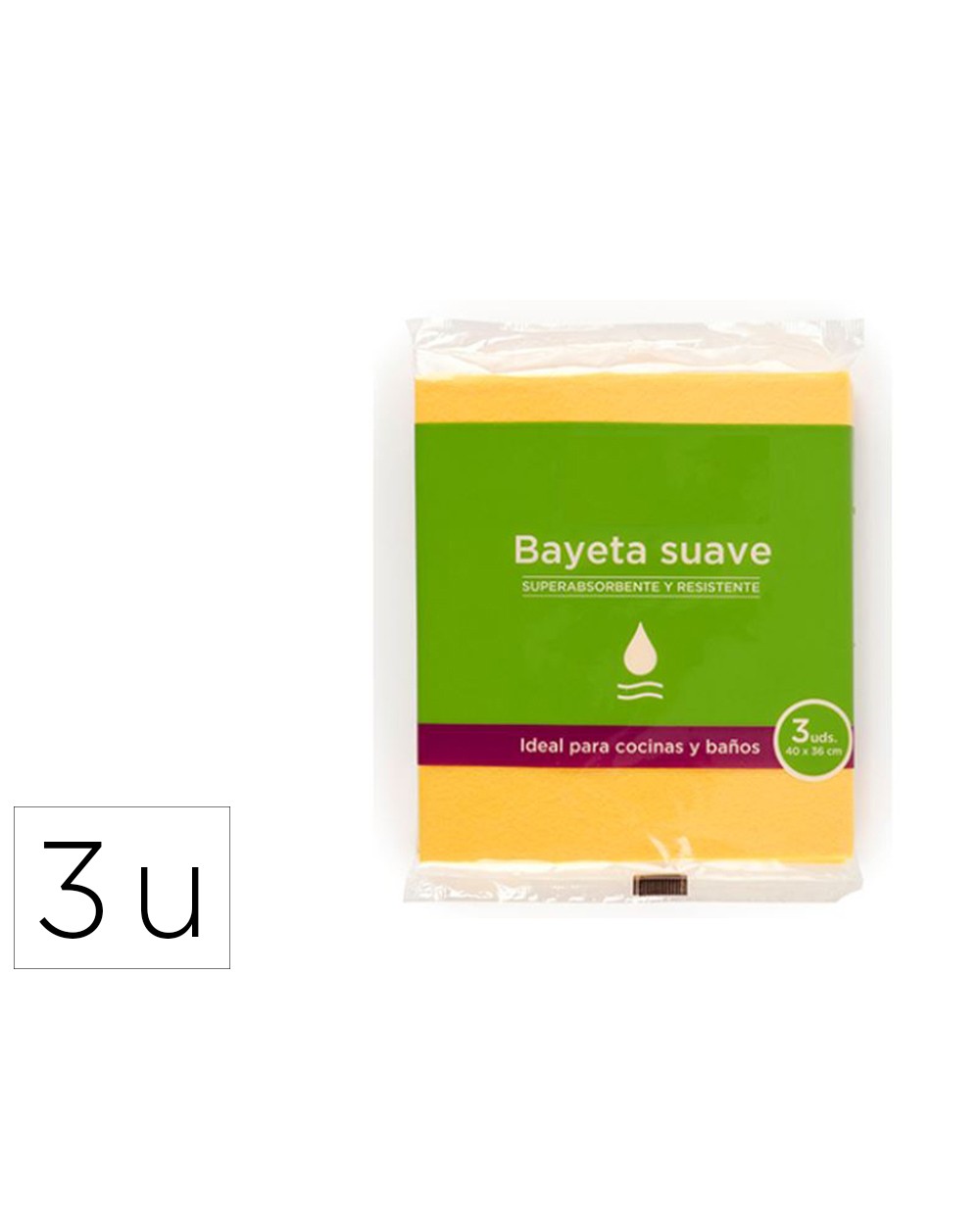 Bayeta microfibra suave amarilla para cocinas y banos 40x36 cm pack de 3 unidades