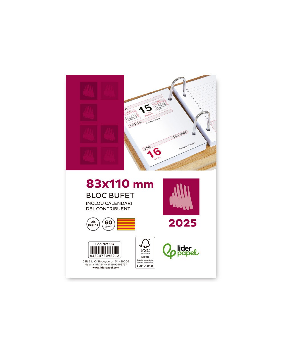 Bloc bufete liderpapel 2025 80x110 mm papel 80 gr texto en catalan