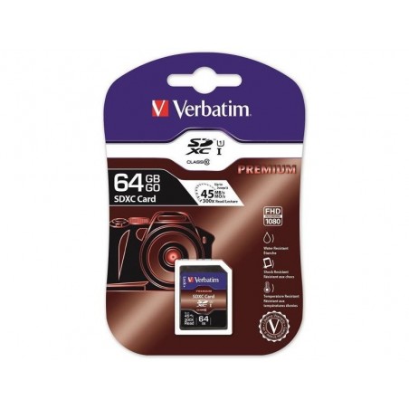 Tarjetas de memoria verbatim verbatim premium sdxc c10 u1 64gb