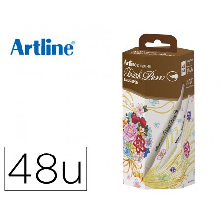 Rotulador artline supreme brush epfs f pintura base de agua punta tipo pincel fino caja de 48 unidades colores