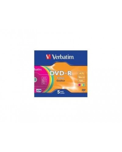 Dvd r verbatim capacidad 47 gb velocidad 16x caja slim color pack 5 unidades