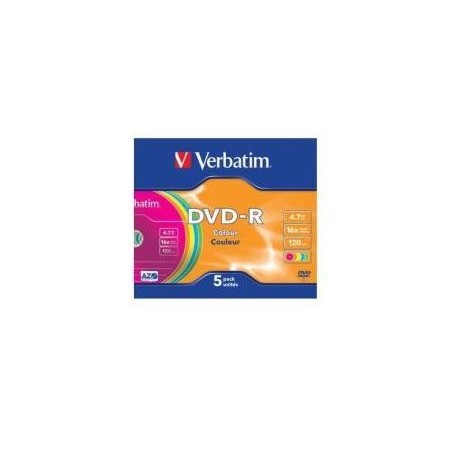 Dvd r verbatim capacidad 47 gb velocidad 16x caja slim color pack 5 unidades