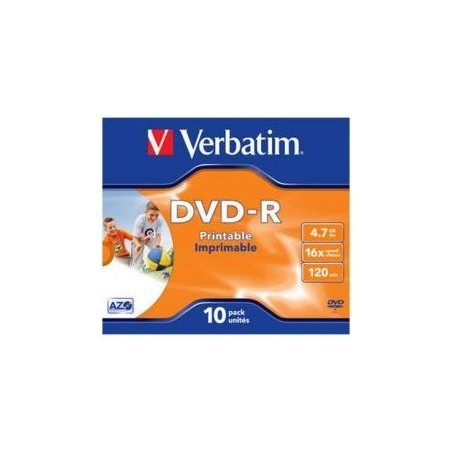 Dvd r verbatim imprimible capacidad 47 gb velocidad 16x pack 10 unidades