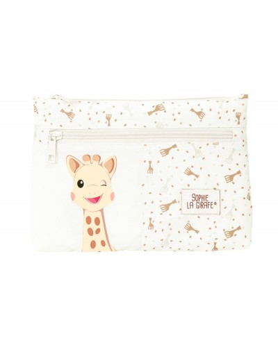 Bolso escolar portatodo safta grande 2 cremallera reciclado y repelente agua sophie la girafe honey 160x230x30 mm