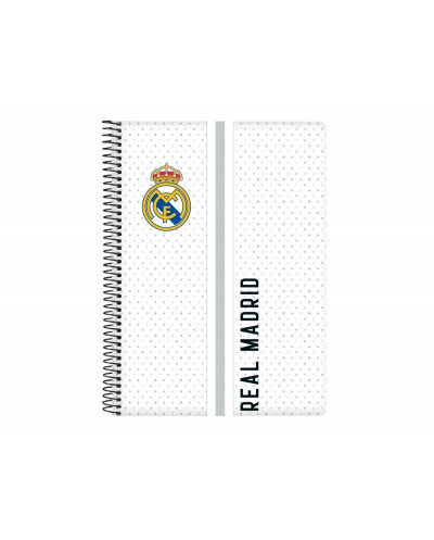 Cuaderno espiral safta cuarto 80 hojas 60 gr cuadro 4 mm tapa extradura real madrid 1 equipacion 24 25