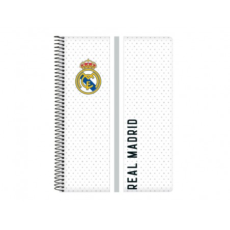 Cuaderno espiral safta cuarto 80 hojas 60 gr cuadro 4 mm tapa extradura real madrid 1 equipacion 24 25