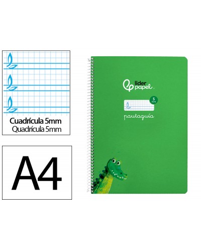 Cuaderno espiral liderpapel din a4 pautaguia tapa dura 80h 90 gr cuadro pautado 5mm color verde