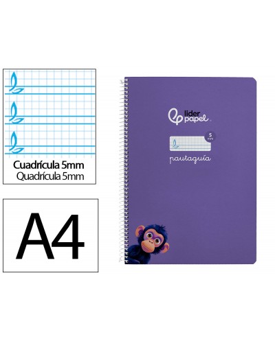 Cuaderno espiral liderpapel din a4 pautaguia tapa dura 80h 90 gr cuadro pautado 5mm color lila