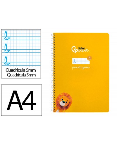 Cuaderno espiral liderpapel din a4 pautaguia tapa dura 80h 90 gr cuadro pautado 5mm color amarillo