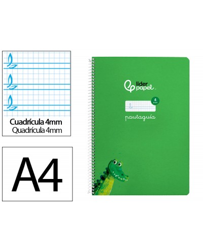 Cuaderno espiral liderpapel din a4 pautaguia tapa dura 80h 90 gr cuadro pautado 4mm color verde