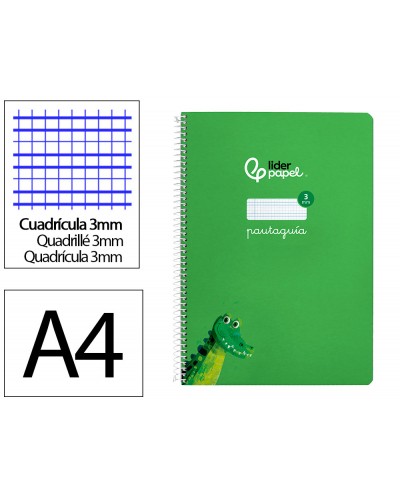 Cuaderno espiral liderpapel din a4 pautaguia tapa dura 80h 90 gr cuadro pautado 3mm color verde