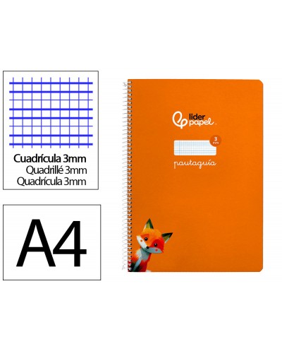 Cuaderno espiral liderpapel din a4 pautaguia tapa dura 80h 90 gr cuadro pautado 3mm color naranja