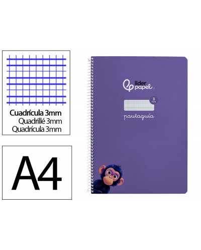 Cuaderno espiral liderpapel din a4 pautaguia tapa dura 80h 90 gr cuadro pautado 3mm color lila