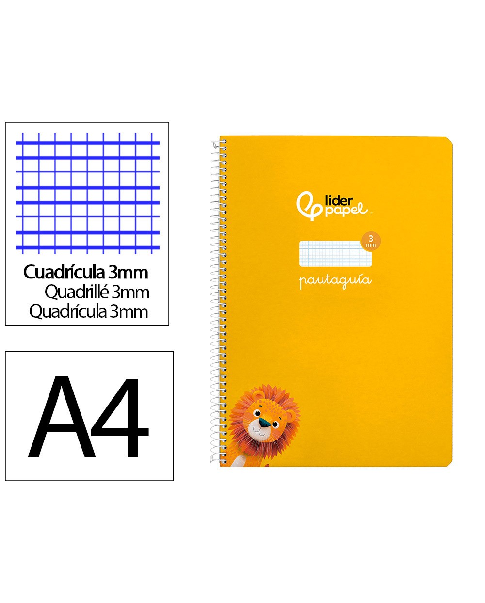 Cuaderno espiral liderpapel din a4 pautaguia tapa dura 80h 90 gr cuadro pautado 3mm color amarillo