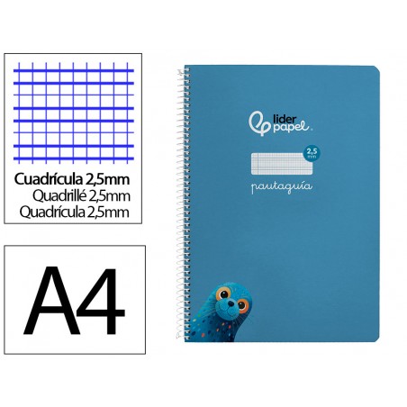 Cuaderno espiral liderpapel di din a4 pautaguia tapa dura 80h 90 gr cuadro pautado 25mm color azul