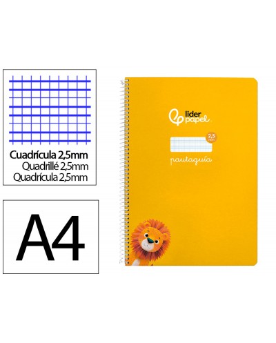 Cuaderno espiral liderpapel din a4 pautaguia tapa dura 80h 90 gr cuadro pautado 25 mm color amarillo