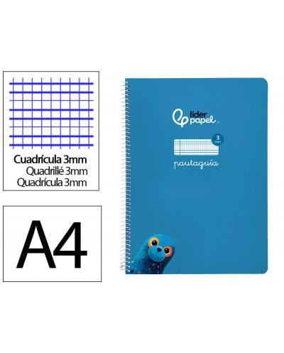 Cuaderno espiral liderpapel di n a4 pautaguia tapa blanda 80h 75 gr cuadro pautado 3mm color azul