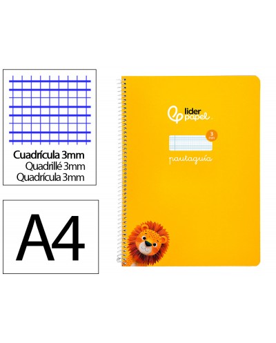 Cuaderno espiral liderpapel di n a4 pautaguia tapa blanda 80h 75 gr cuadro pautado 3mm color amarillo