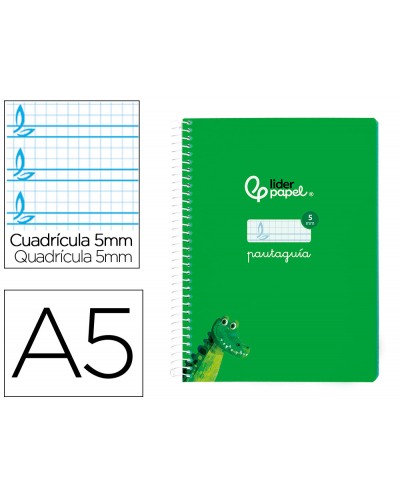 Cuaderno espiral liderpapel din a5 pautaguia tapa blanda 40 h 75 gr cuadro pautado 5mm color verde