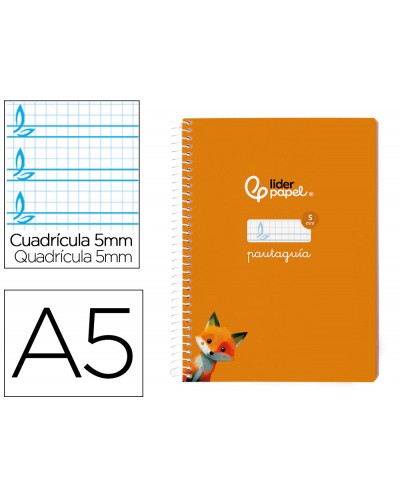 Cuaderno espiral liderpapel din a5 pautaguia tapa blanda 40 h 75 gr cuadro pautado 5mm color naranja