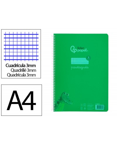 Cuaderno espiral liderpapel din a4 pautaguia tapa plastico 80h 90gr cuadro pautado 3mm con margen color verde