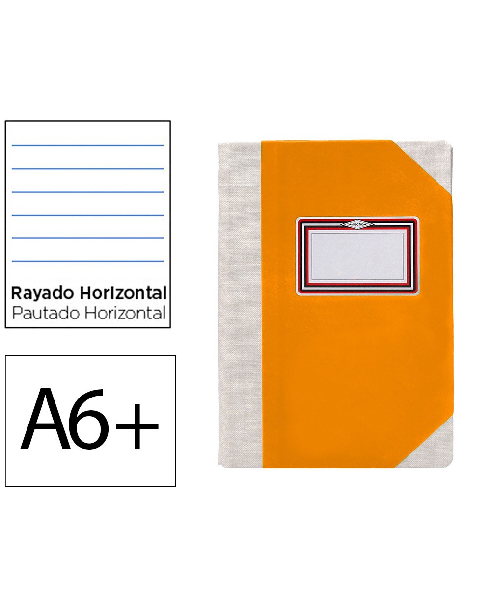 Libro cartone cosido fernandes flecha din a6 rayado horizontal 50 hojas 100 gr naranja