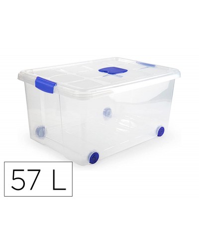 Contenedor plastico plasticforte n 5 transparente con tapa capacidad 57 l