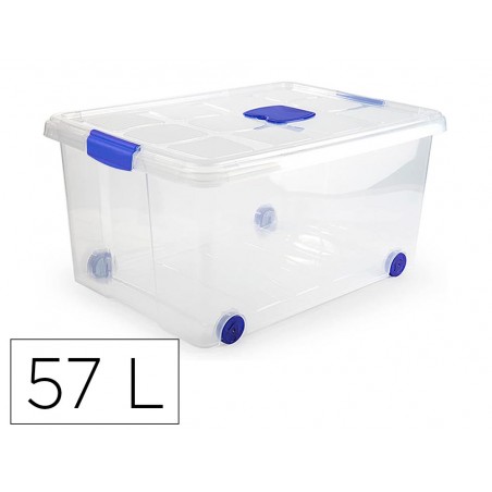 Contenedor plastico plasticforte n 5 transparente con tapa capacidad 57 l