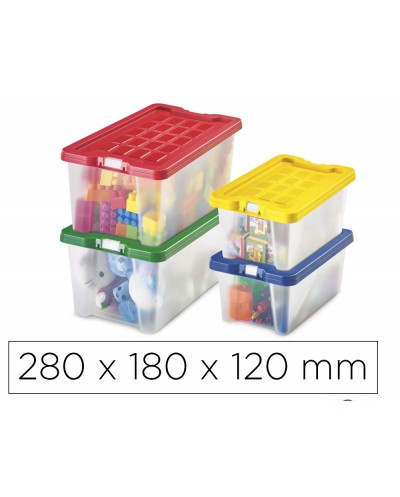 Caja multiusos faibo transparente con asas y tapa colores capacidad 4 l 280x180x120 mm