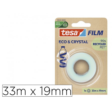 Cinta adhesiva tesa film ecocristal transparente 33 m x 19 mm en blister de 1 unidad