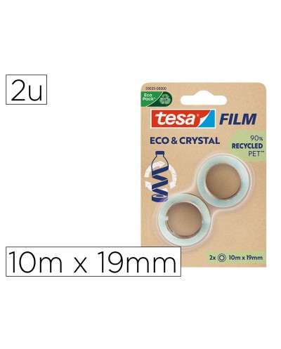 Cinta adhesiva tesa film ecocristal transparente 10 m x 19 mm blister de 2 unidades