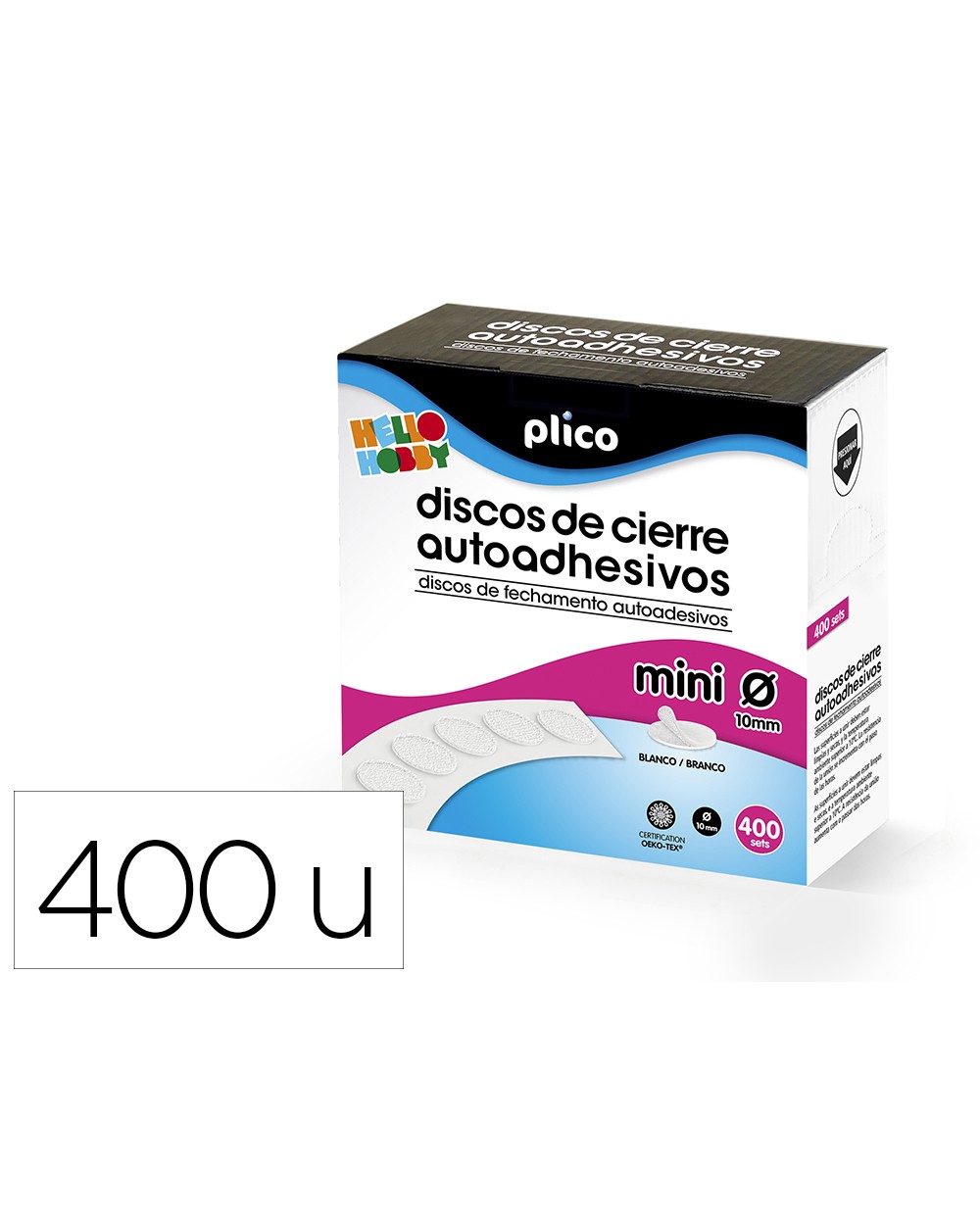 Disco de cierre plico velcro autoadhesivo mini 10 mm color blanco caja de 400 unidades