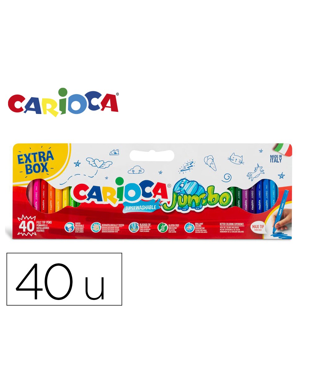 Rotulador carioca jumbo punta gruesa caja de 40 unidades colores surtidos