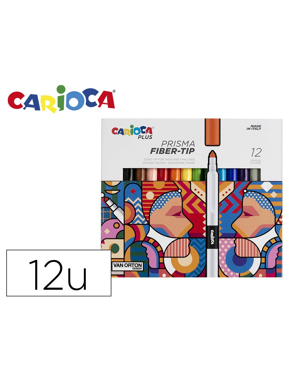 Rotulador carioca plus prisma fiber tip de punta de fibra caja de 12 unidades colores surtidos