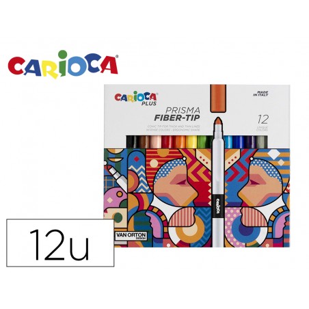 Rotulador carioca plus prisma fiber tip de punta de fibra caja de 12 unidades colores surtidos