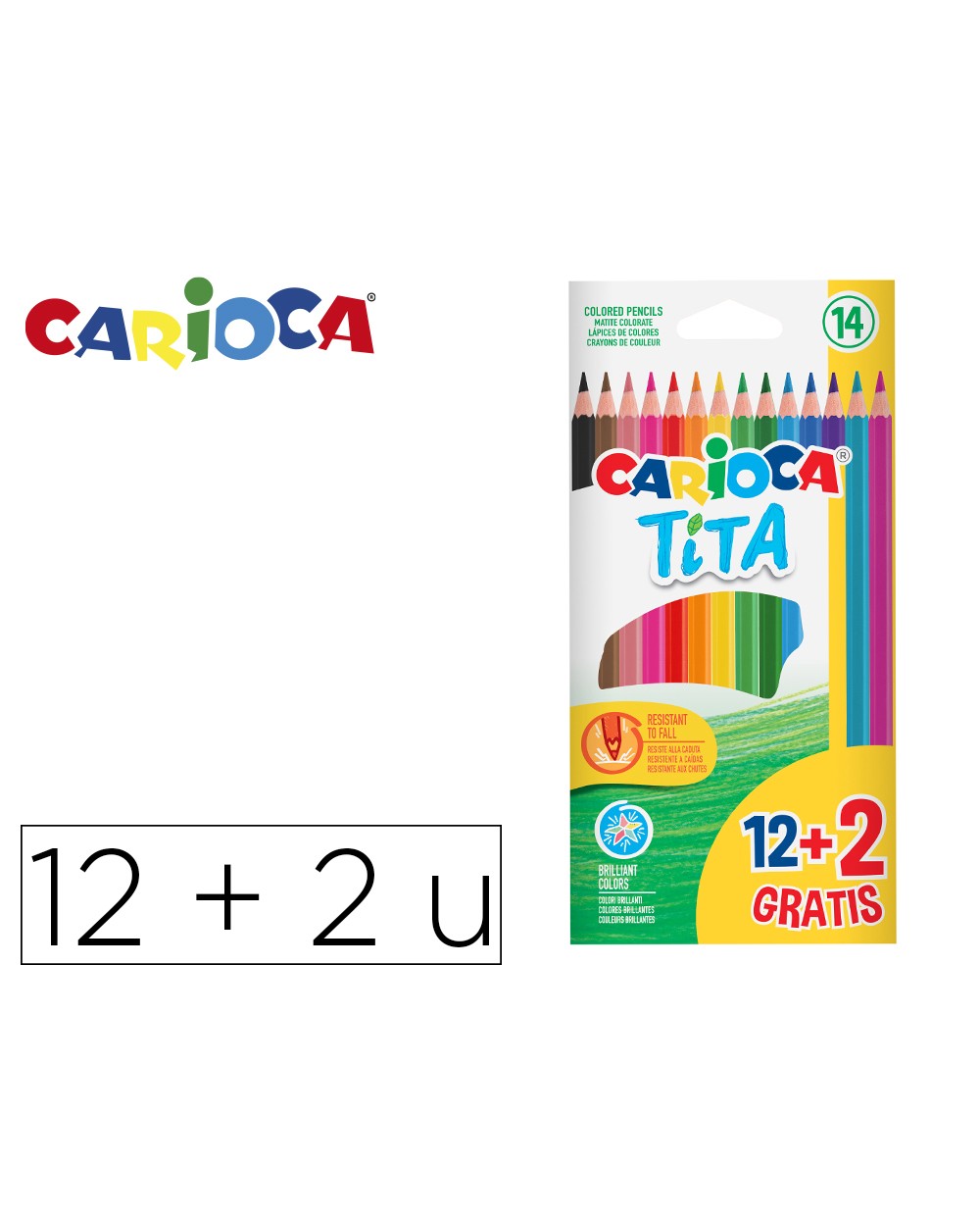 Lapices de colores carioca tita hexagonal 12 unidades colores surtidos 2 gratis