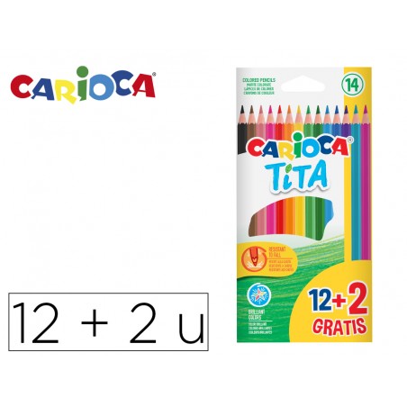 Lapices de colores carioca tita hexagonal 12 unidades colores surtidos 2 gratis