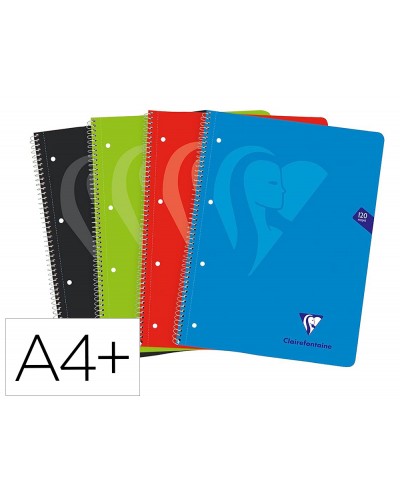 Cuaderno espiral clairefontaine tapa forrada din a4 micro 120h 4 tal 90 gr 5 bandas color cuadro 5 mm