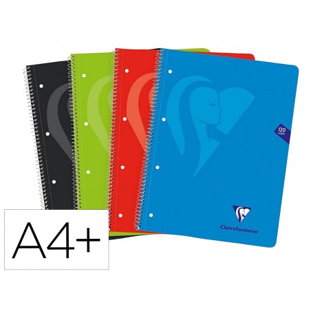 Cuaderno espiral clairefontaine tapa forrada din a4 micro 120h 4 tal 90 gr 5 bandas color cuadro 5 mm