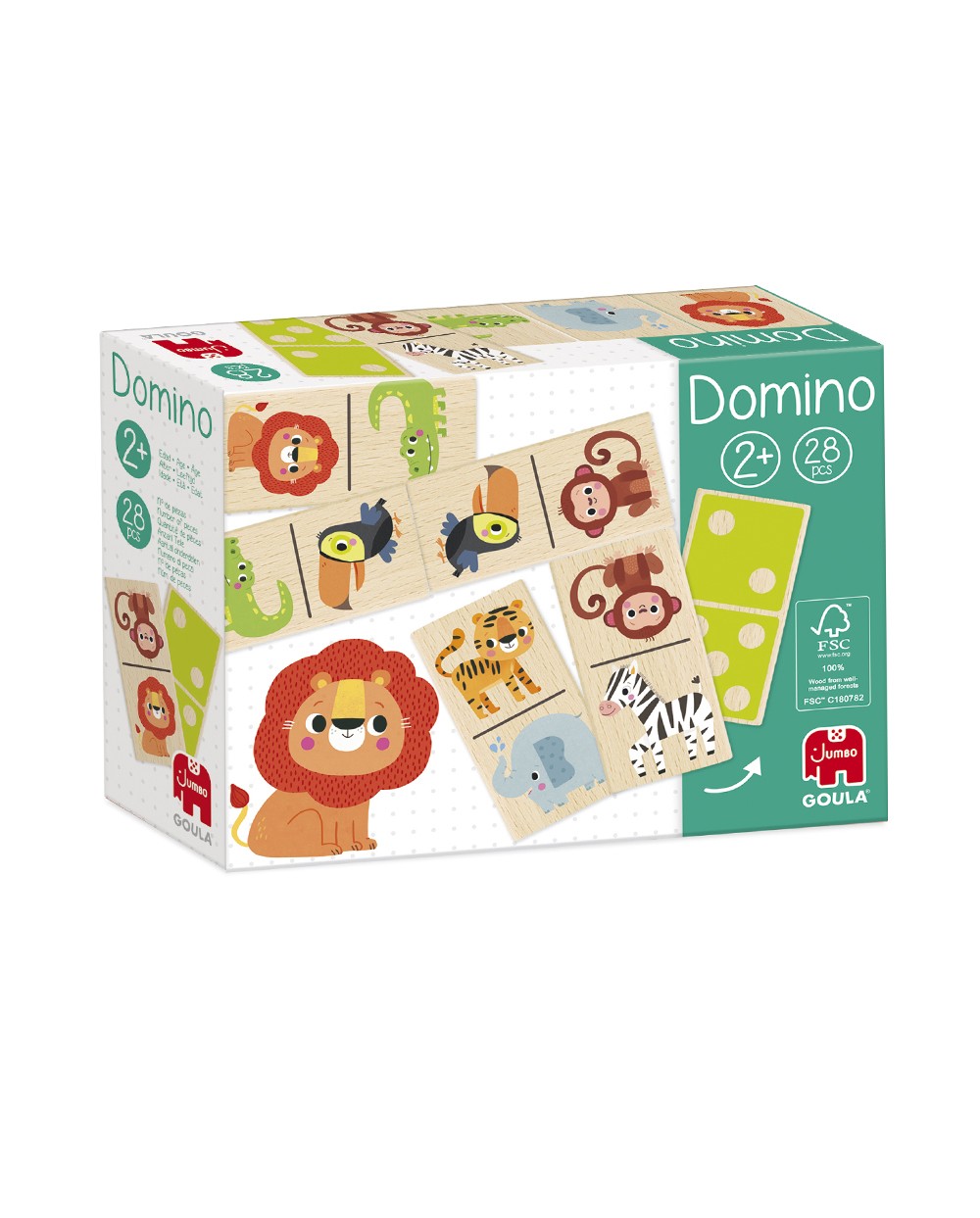 Juego goula jumbo domino madera selva 28 piezas