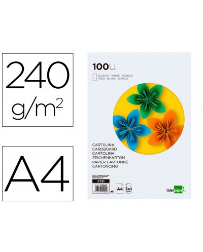 Cartulina liderpapel a4 240g m2 blanco paquete de 100 hojas