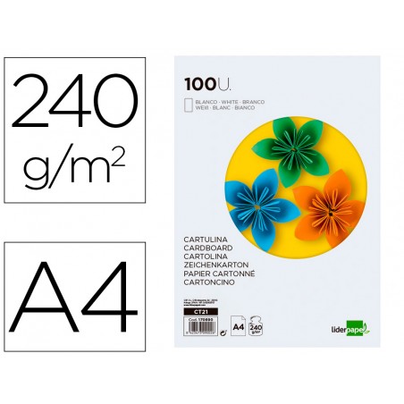 Cartulina liderpapel a4 240g m2 blanco paquete de 100 hojas