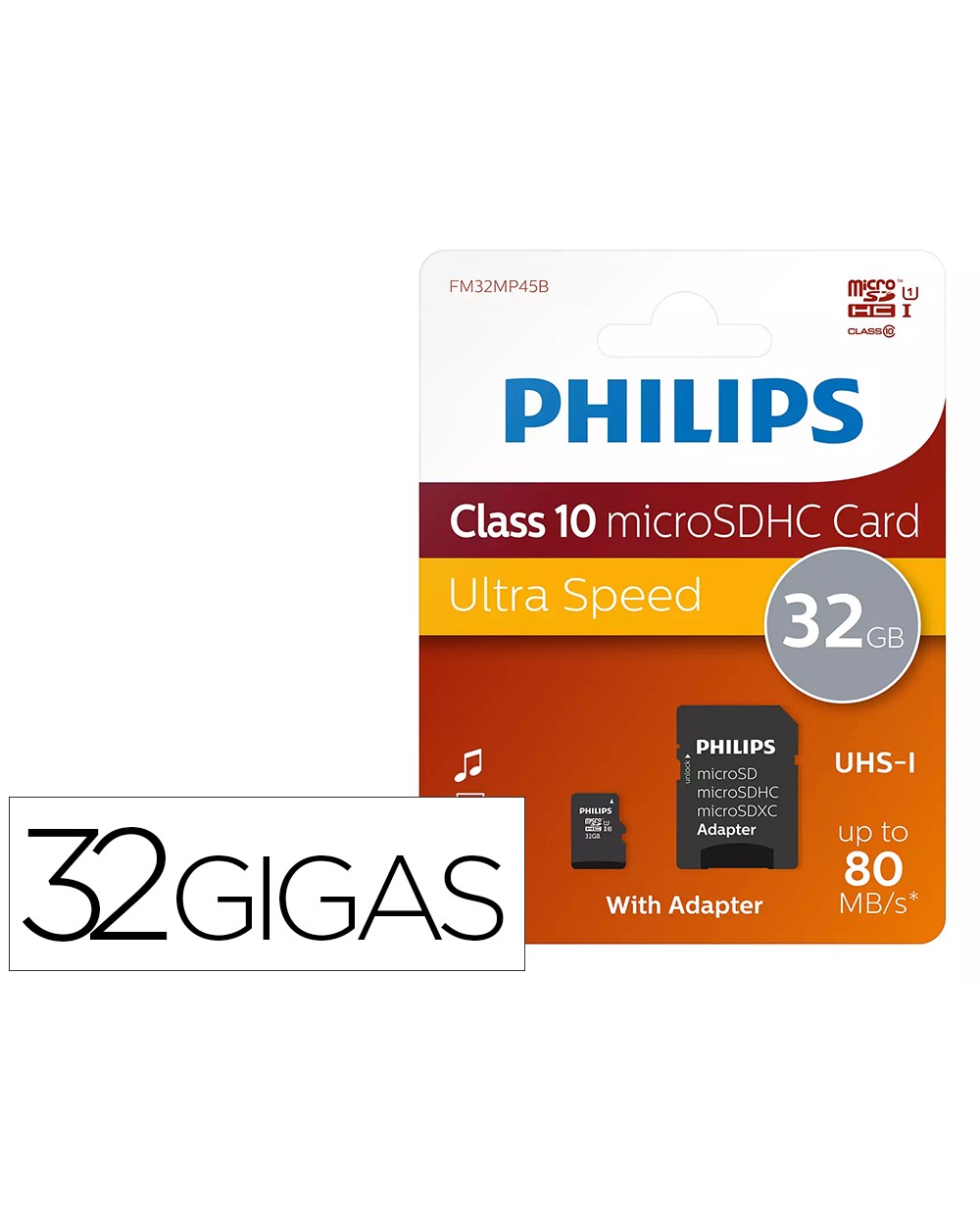 Memoria sdhc micro philips 32gb class 10 con adaptador