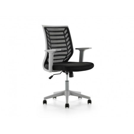 Silla rocada de oficina brazos regulables estructura gris respaldo malla y asiento tela ignifuga negro