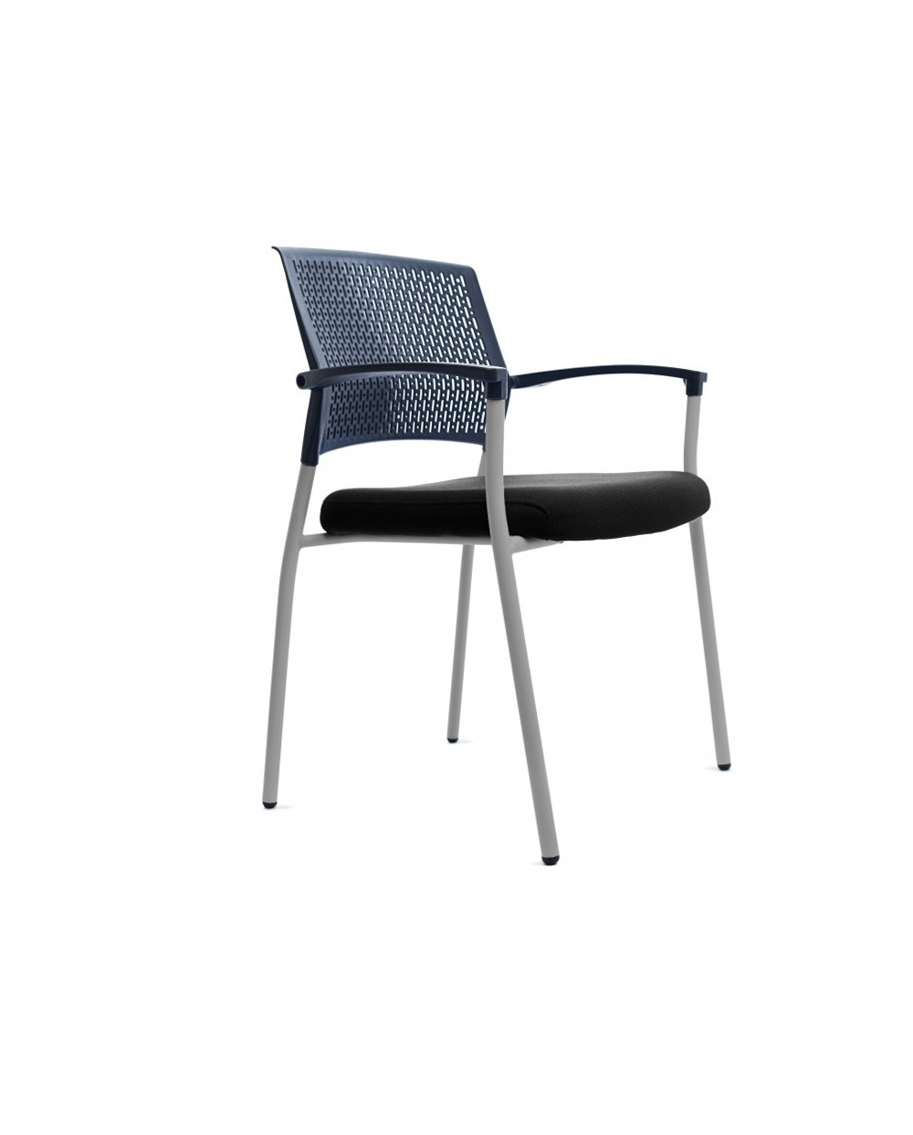 Silla rocada confidente brazos fijos estructura metalica asiento tela ignifuga negro respaldo malla