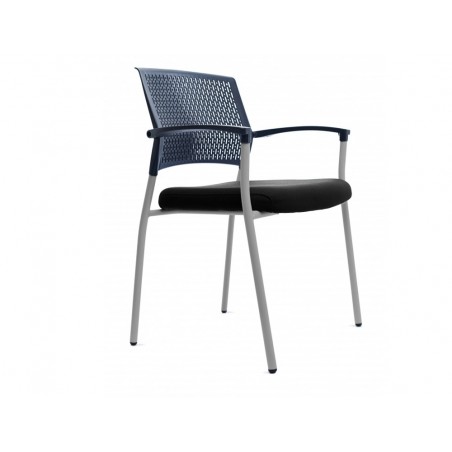 Silla rocada confidente brazos fijos estructura metalica asiento tela ignifuga negro respaldo malla