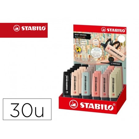 Rotulador stabilo boss pastel fluorescente 70 nature colors expositor de 30 unidades colores surtidos